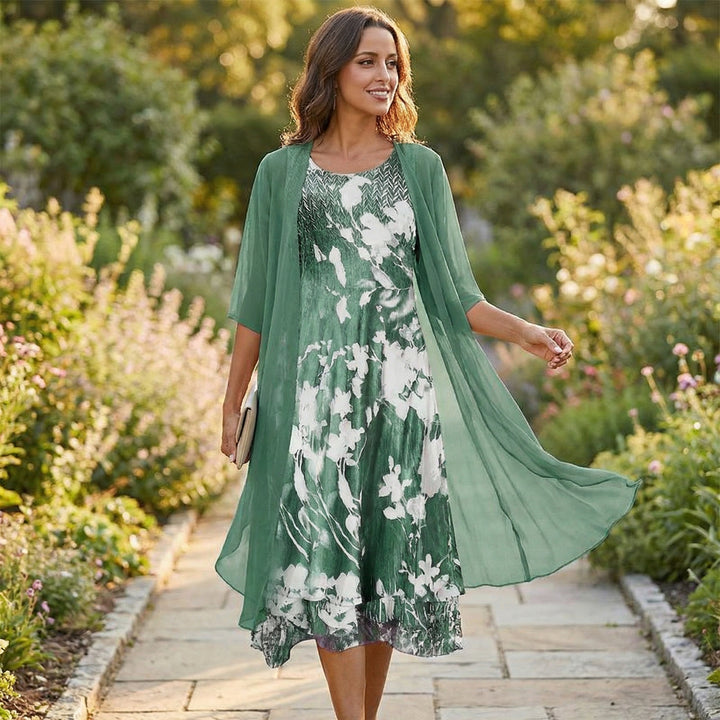 Floral Chiffon Two Piece Dress Set