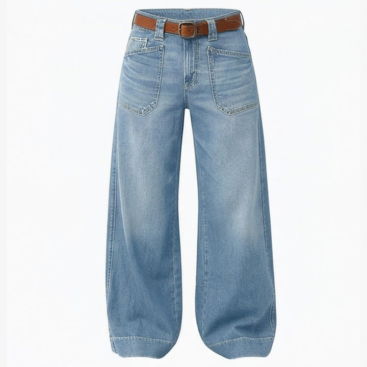 Retro Patch Pocket Wide Leg Jeans