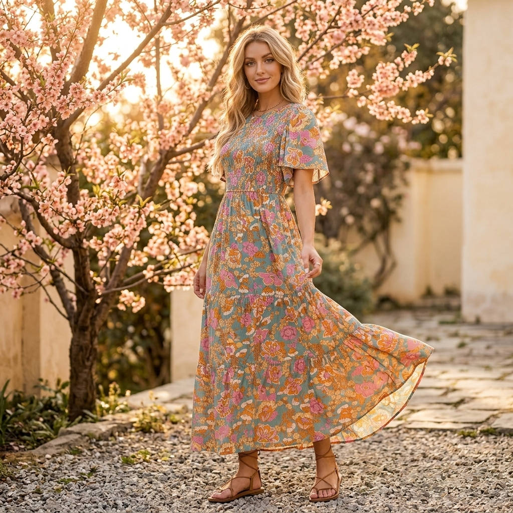 Smocked Floral Maxi Dress for Spring
