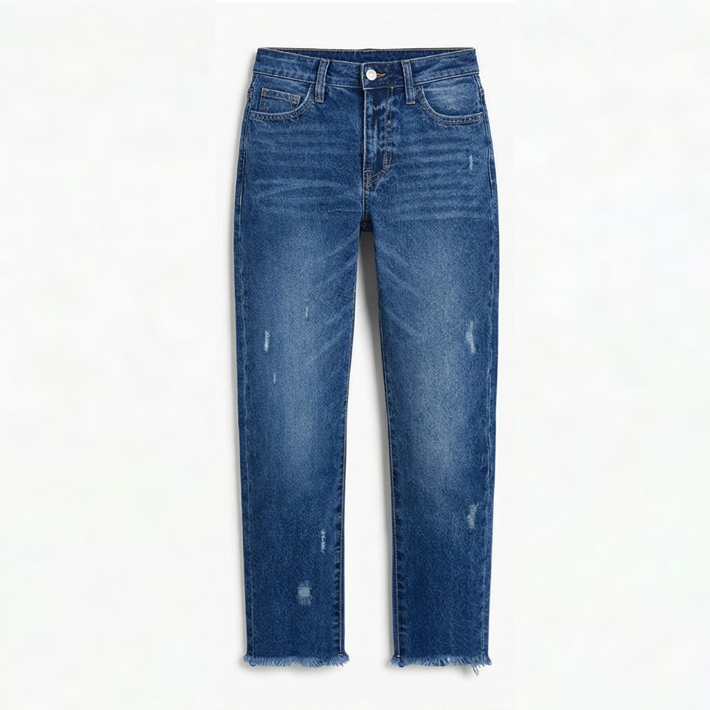 Retro Fringed Cropped Straight Leg Jeans