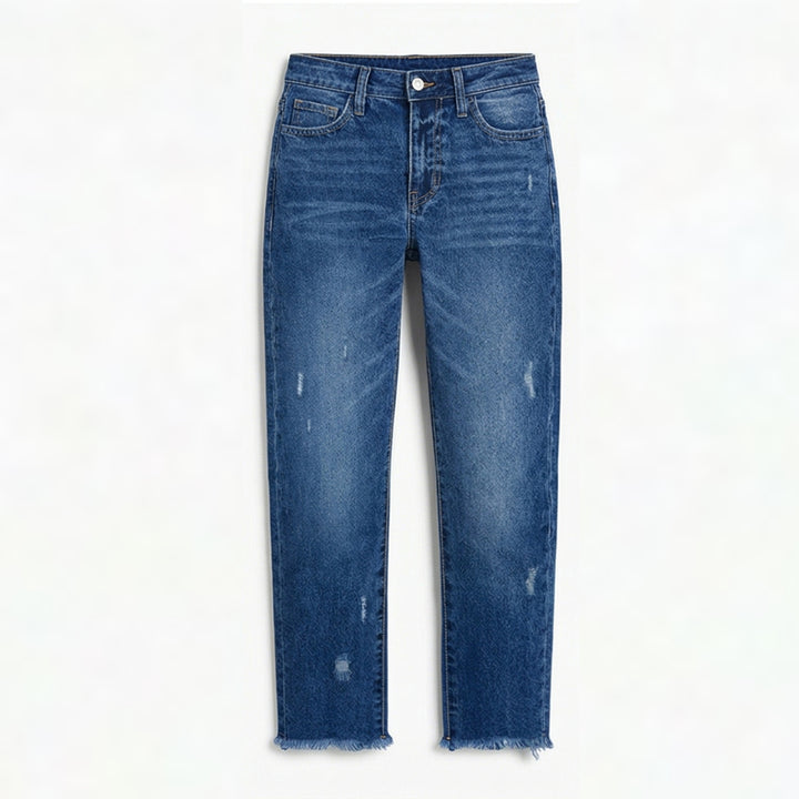 Retro Fringed Cropped Straight Leg Jeans