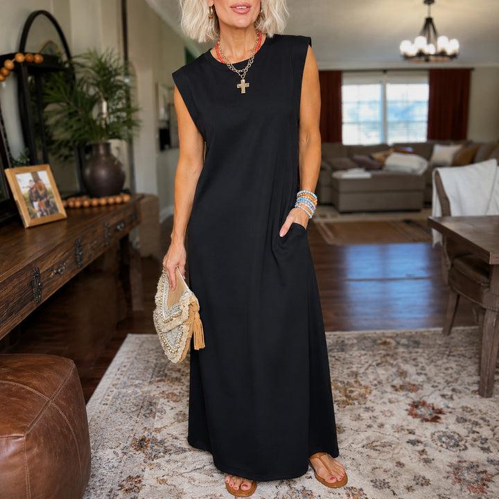 Wrinkle-Free Split-Hem Maxi Dress with Pockets