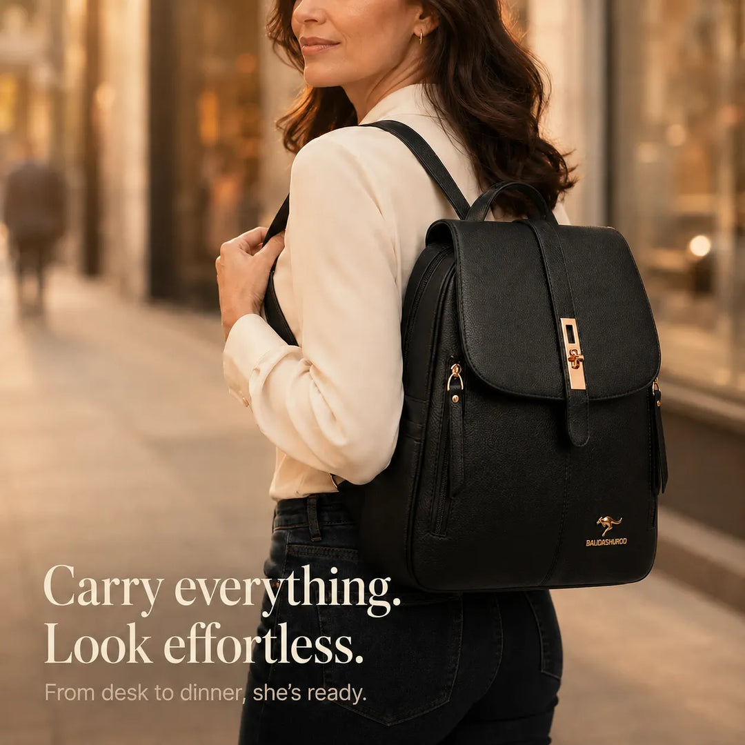 Backpack with Twist-Lock Flap and Rose-Gold Hardware