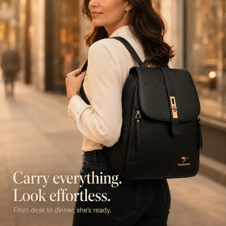 Backpack with Twist-Lock Flap and Rose-Gold Hardware