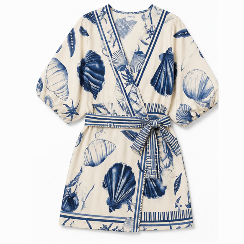 Coastal Shell Print Wrap Romper