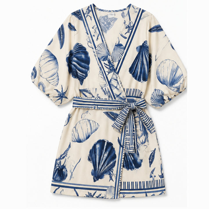 Coastal Shell Print Wrap Romper