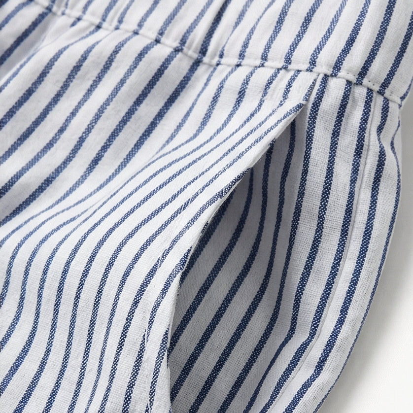 Striped Cotton Pants with Button Trim