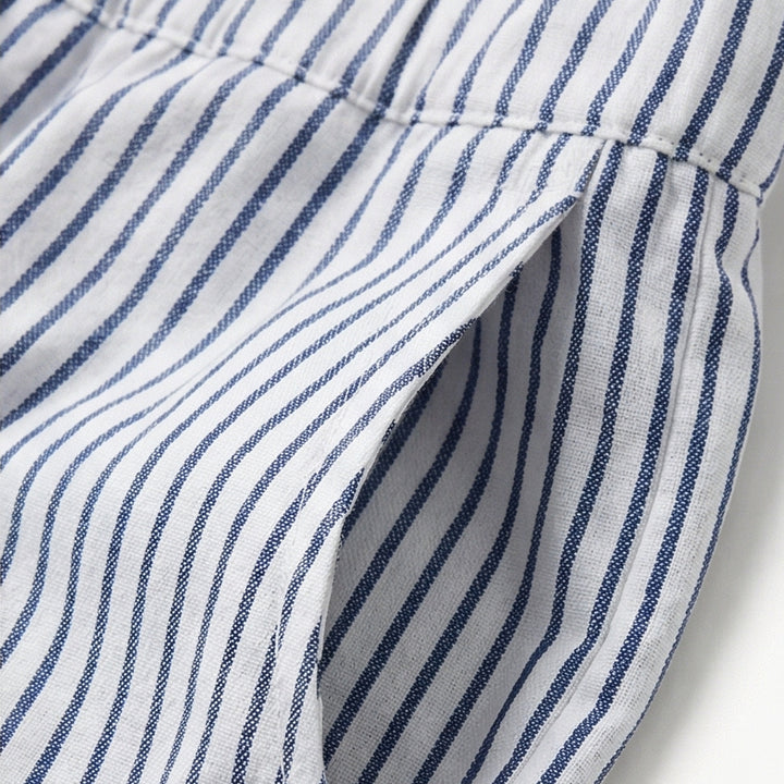 Striped Cotton Pants with Button Trim