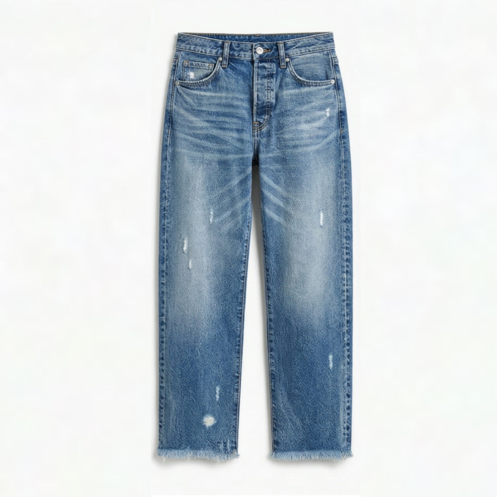 Retro Fringed Cropped Straight Leg Jeans