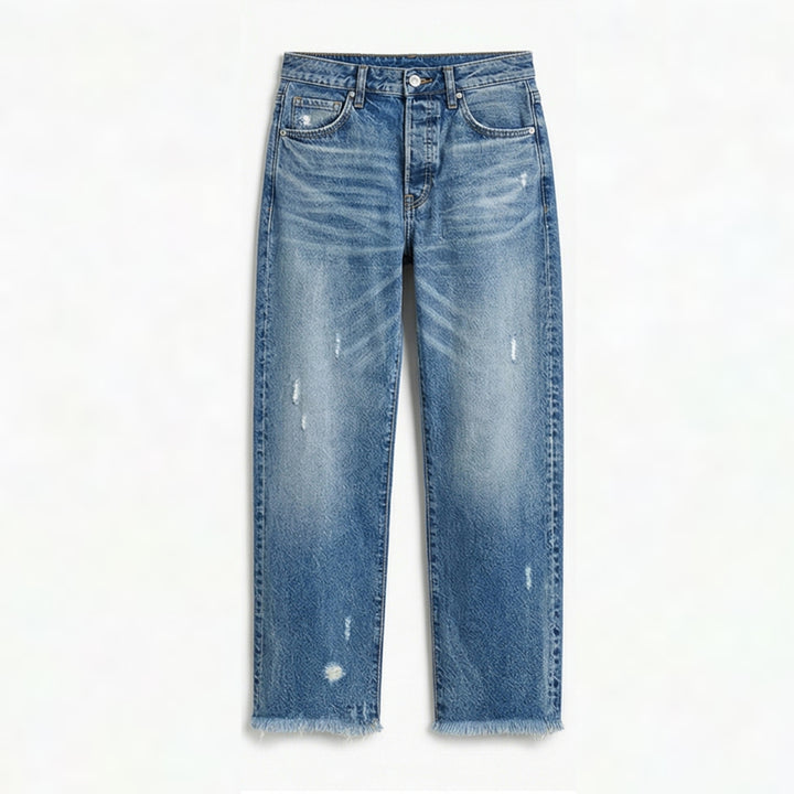 Retro Fringed Cropped Straight Leg Jeans