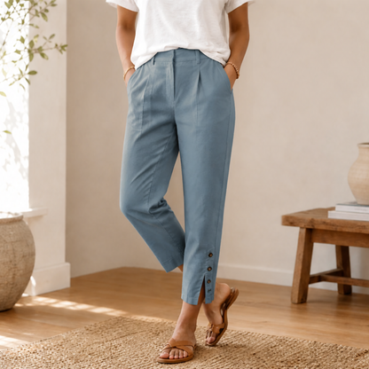 Button-Hem Cropped Cotton Pants — View 17 | Clova