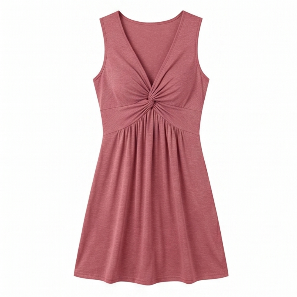 Twist-Front V-Neck Midi Dress — View 17 | Clova