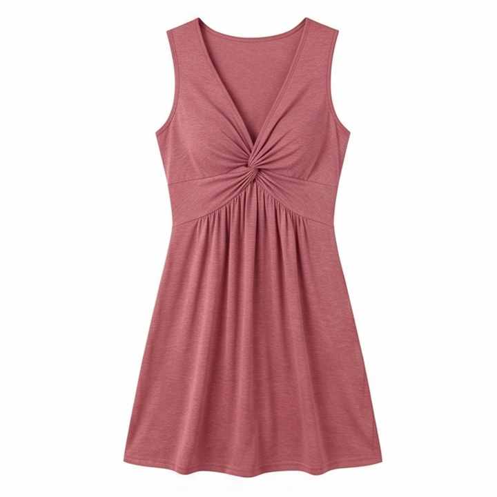 Twist-Front V-Neck Midi Dress — View 17 | Clova