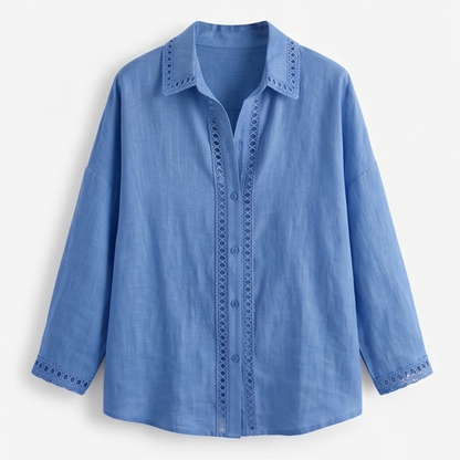 Lunavia Eyelet Trim Button Down Blouse — View 14 | Clova