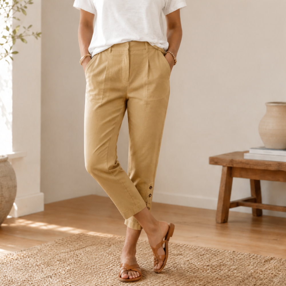 Button-Hem Cropped Cotton Pants — View 19 | Clova