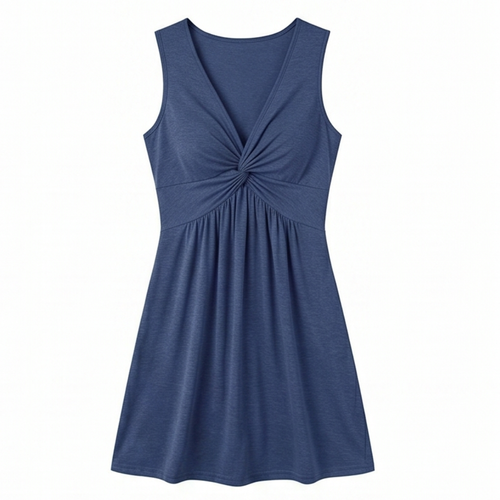 Twist-Front V-Neck Midi Dress — View 18 | Clova