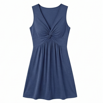 Twist-Front V-Neck Midi Dress — View 18 | Clova