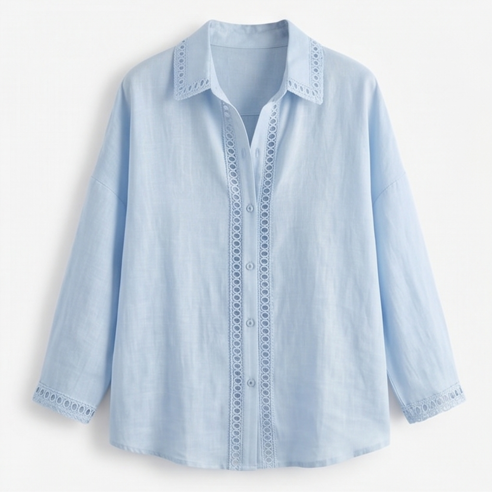 Lunavia Eyelet Trim Button Down Blouse — View 12 | Clova