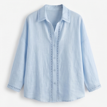 Lunavia Eyelet Trim Button Down Blouse — View 12 | Clova