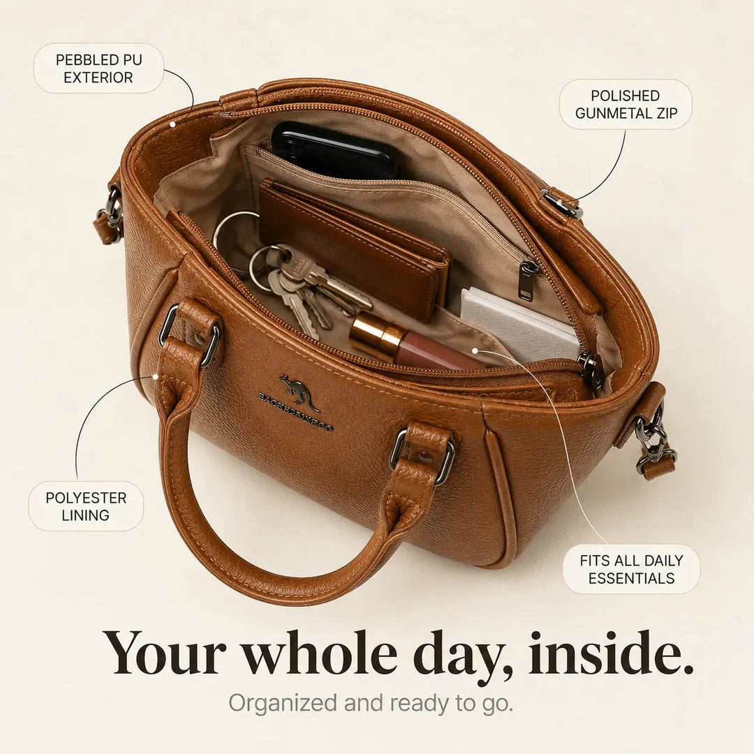 Structured Boston Handbag with Convertible Crossbody Strap, Polished Hardware