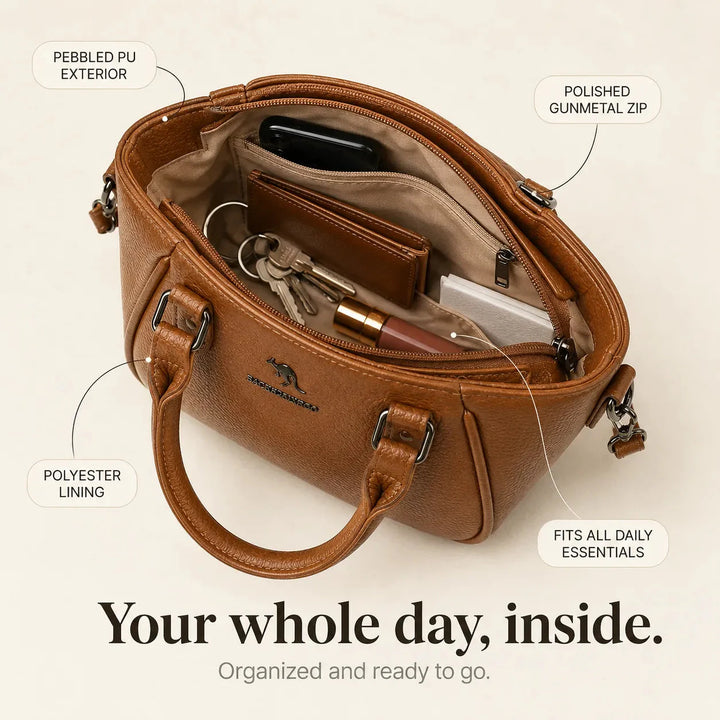 Structured Boston Handbag with Convertible Crossbody Strap, Polished Hardware
