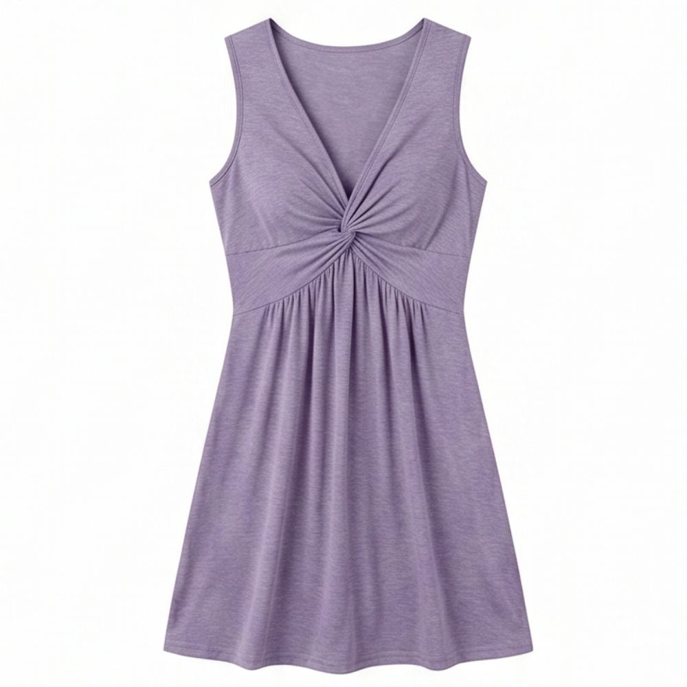 Twist-Front V-Neck Midi Dress — View 20 | Clova