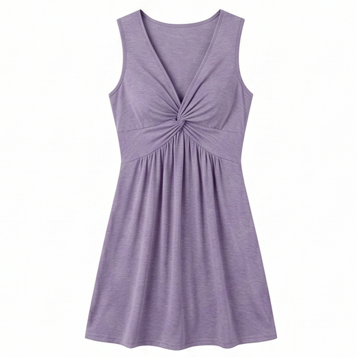 Twist-Front V-Neck Midi Dress — View 20 | Clova