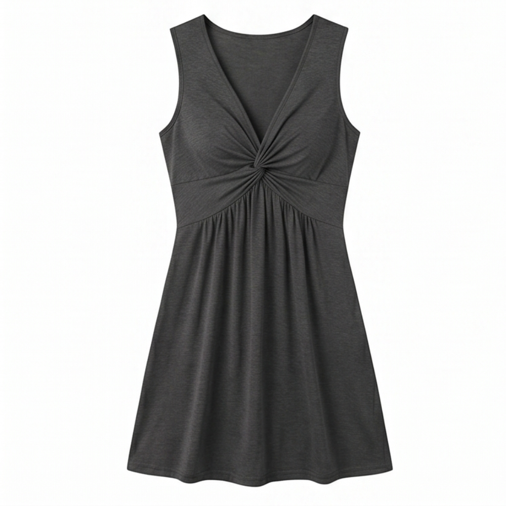 Twist-Front V-Neck Midi Dress — View 21 | Clova