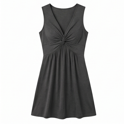 Twist-Front V-Neck Midi Dress — View 21 | Clova