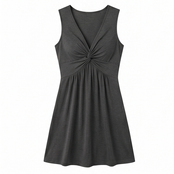 Twist-Front V-Neck Midi Dress — View 21 | Clova
