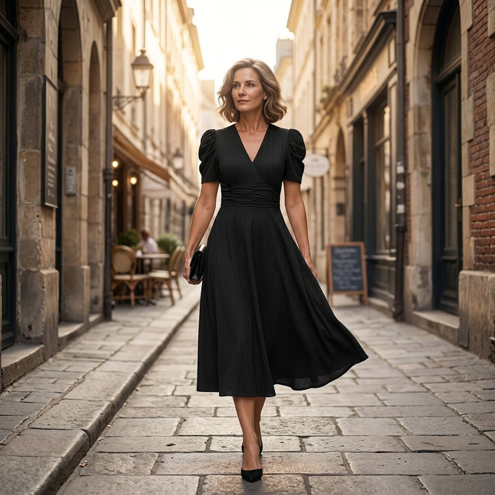 Elegant Puff Sleeve Midi Dress