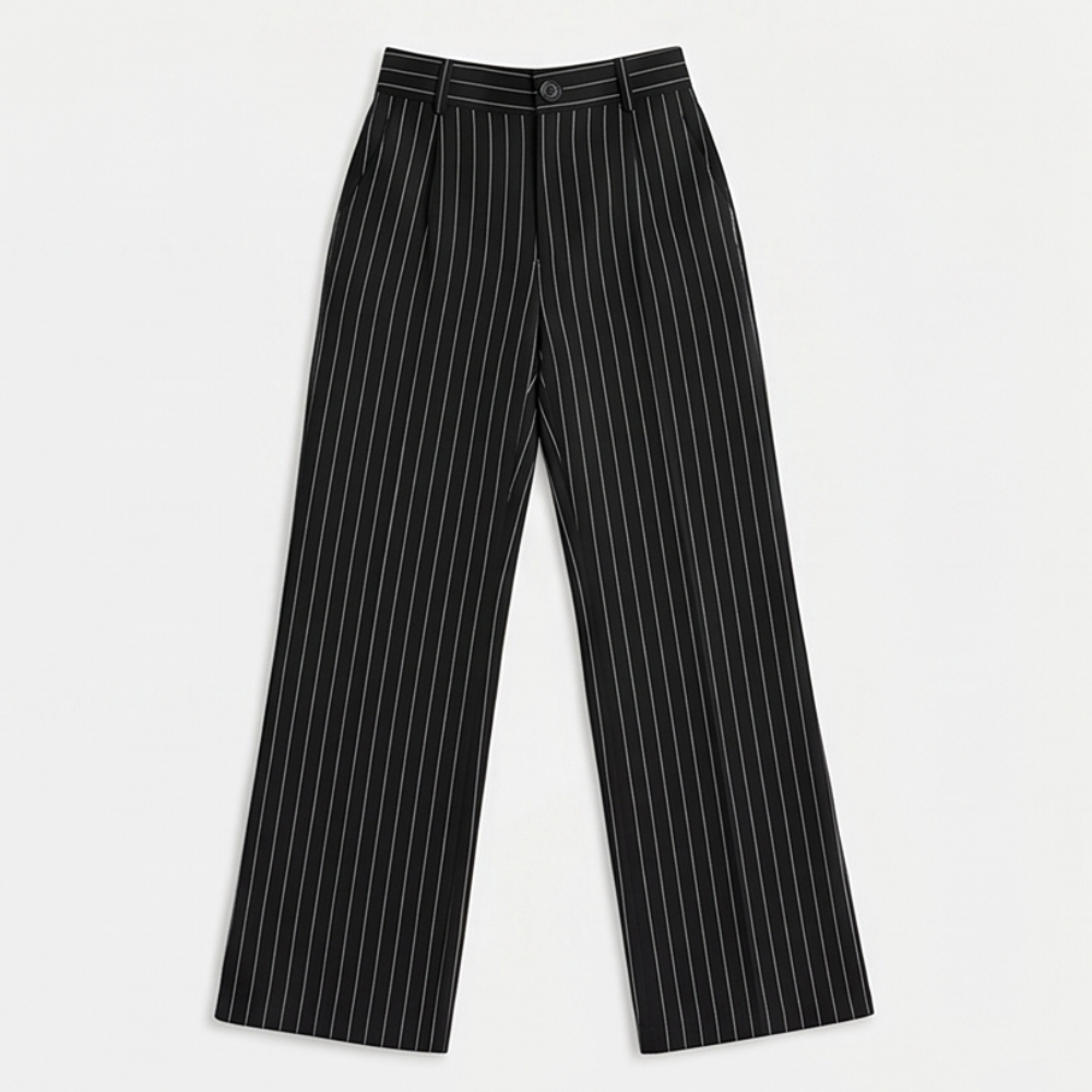 Solène High-Waisted Striped Wide-Leg Trousers for Effortless Polish — View 12 | Clova