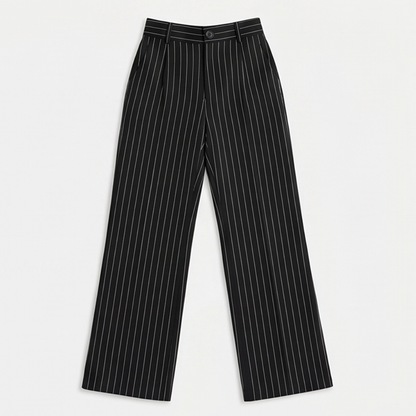 Solène High-Waisted Striped Wide-Leg Trousers for Effortless Polish — View 12 | Clova