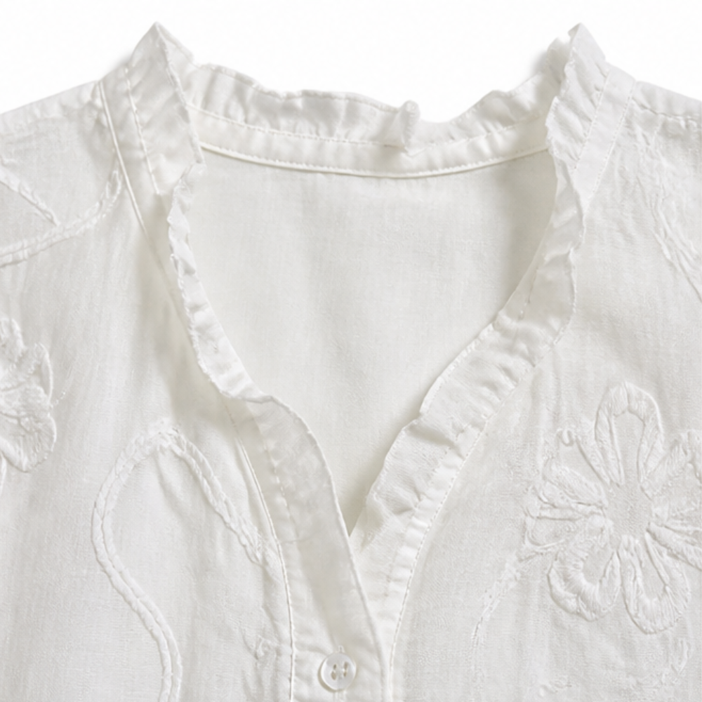 Embroidered Ruffle Blouse — View 12 | Clova