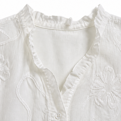 Embroidered Ruffle Blouse — View 12 | Clova
