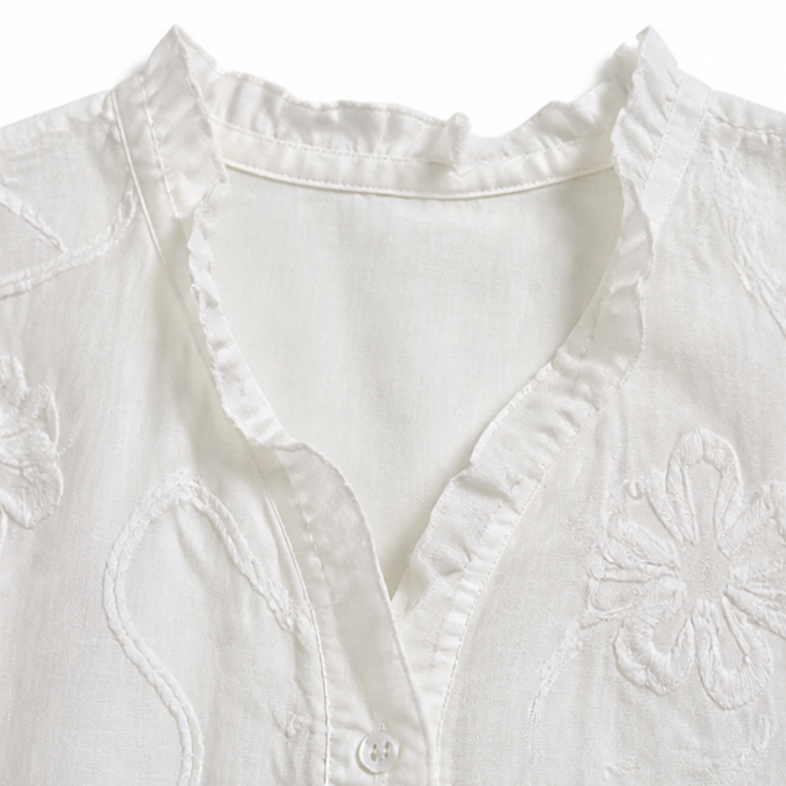 Embroidered Ruffle Blouse — View 12 | Clova