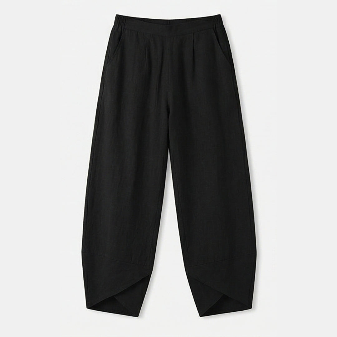 Asymmetric Linen Blend Cropped Pants