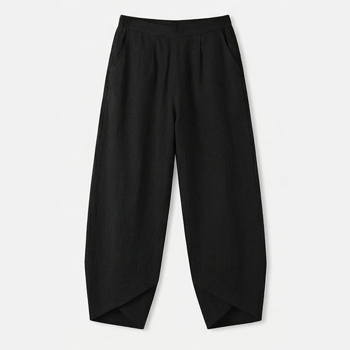 Asymmetric Linen Blend Cropped Pants