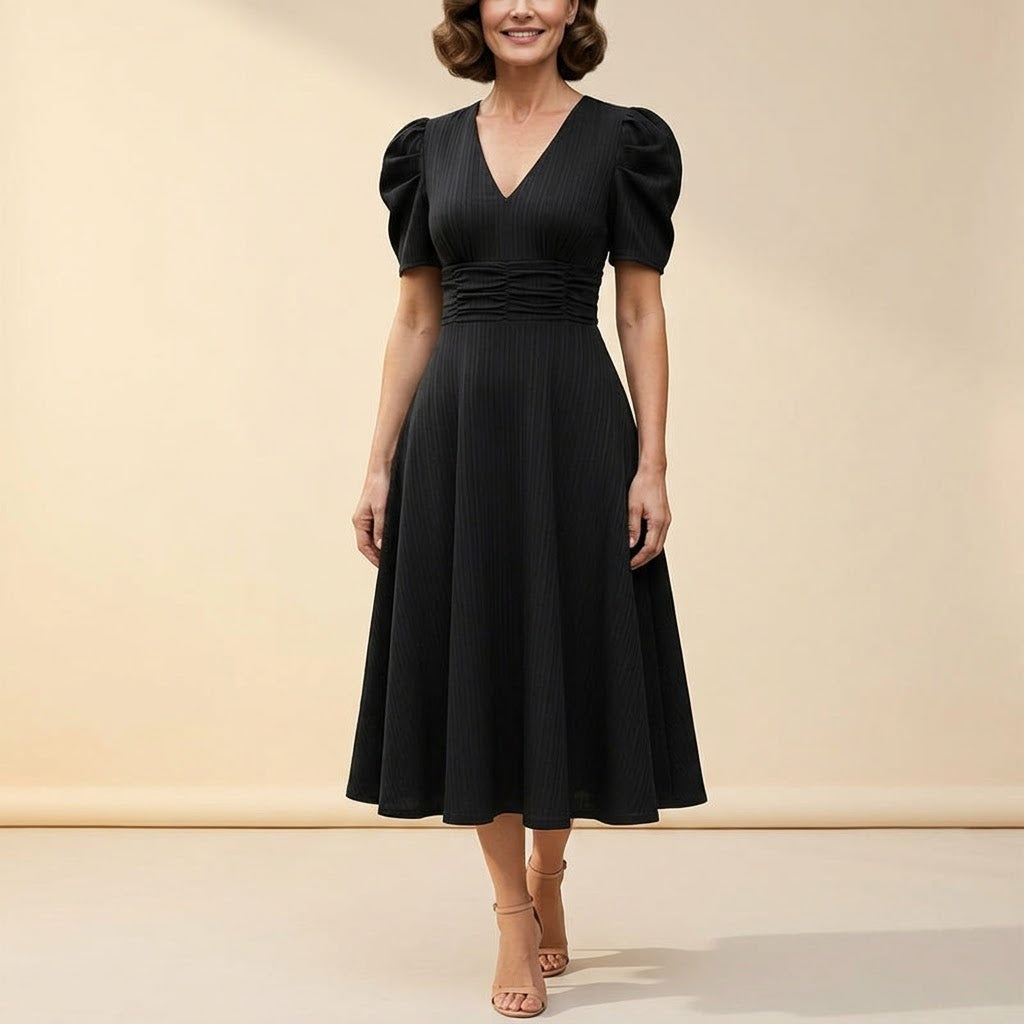 Elegant Puff Sleeve Midi Dress