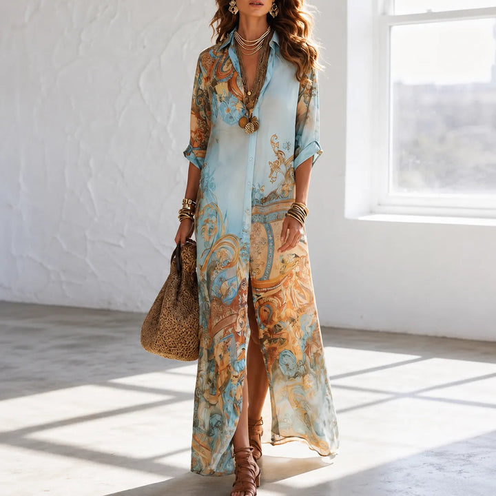 Mediterranean Baroque Print Chemisier Maxi Dress