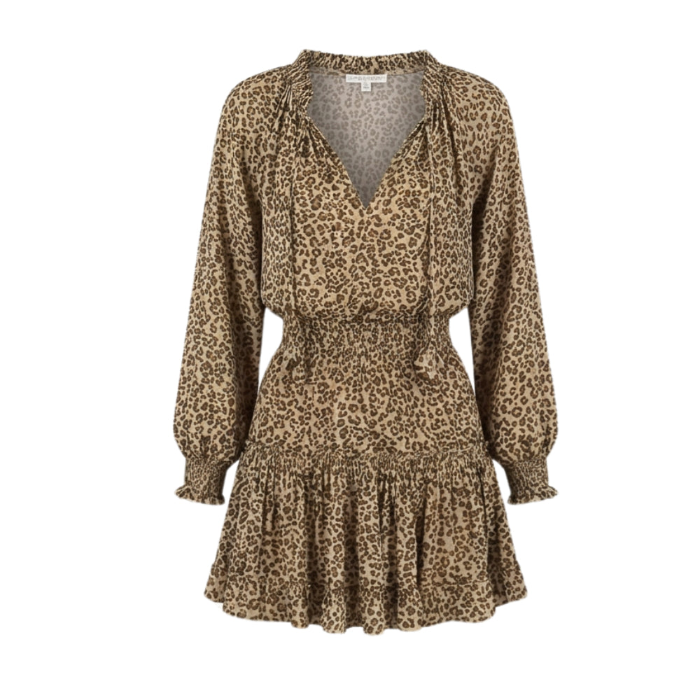 V Neck Ruffle Mini Dress with Lantern Sleeves