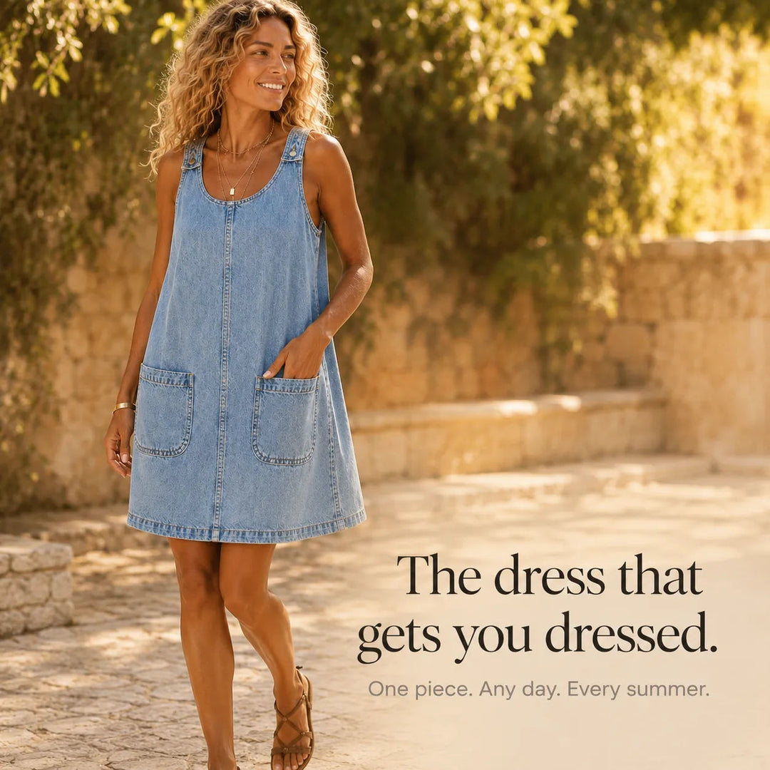 Lightweight Denim Pinafore Dress with Front Pockets