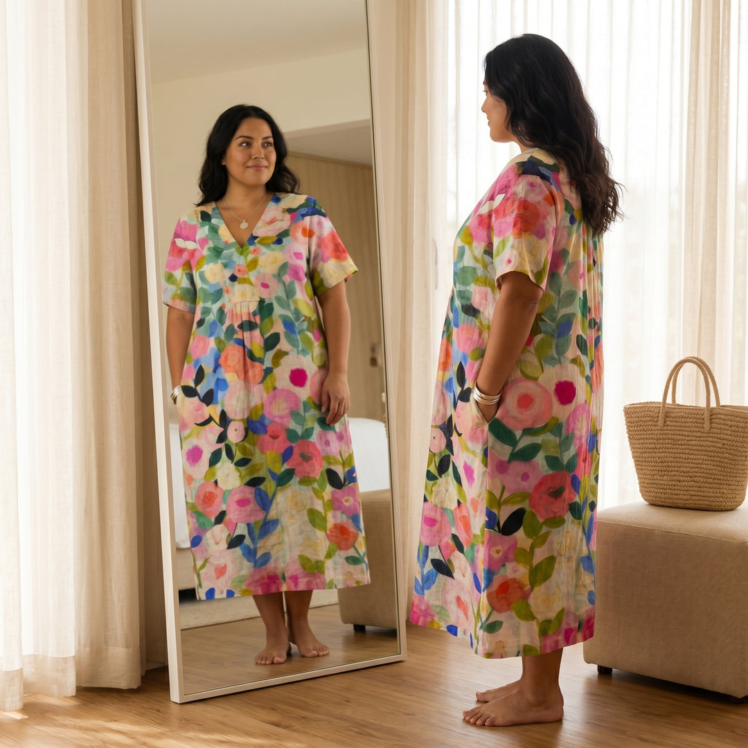 Painted Floral Plus-Size Midi Dress