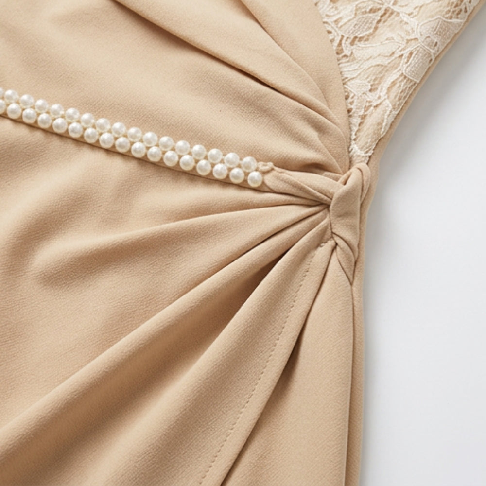 Pearl Belted Lace Sleeve Mini Dress