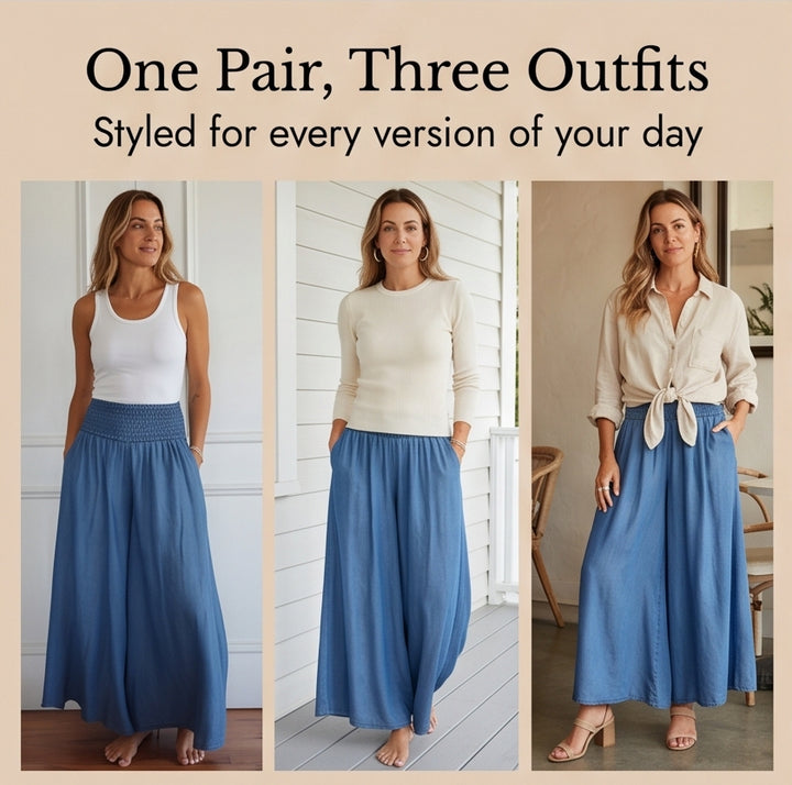 Smocked Waist Wide Leg Palazzo Pants