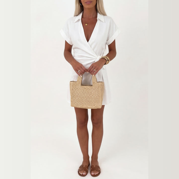 Linen Look Wrap Collar Romper