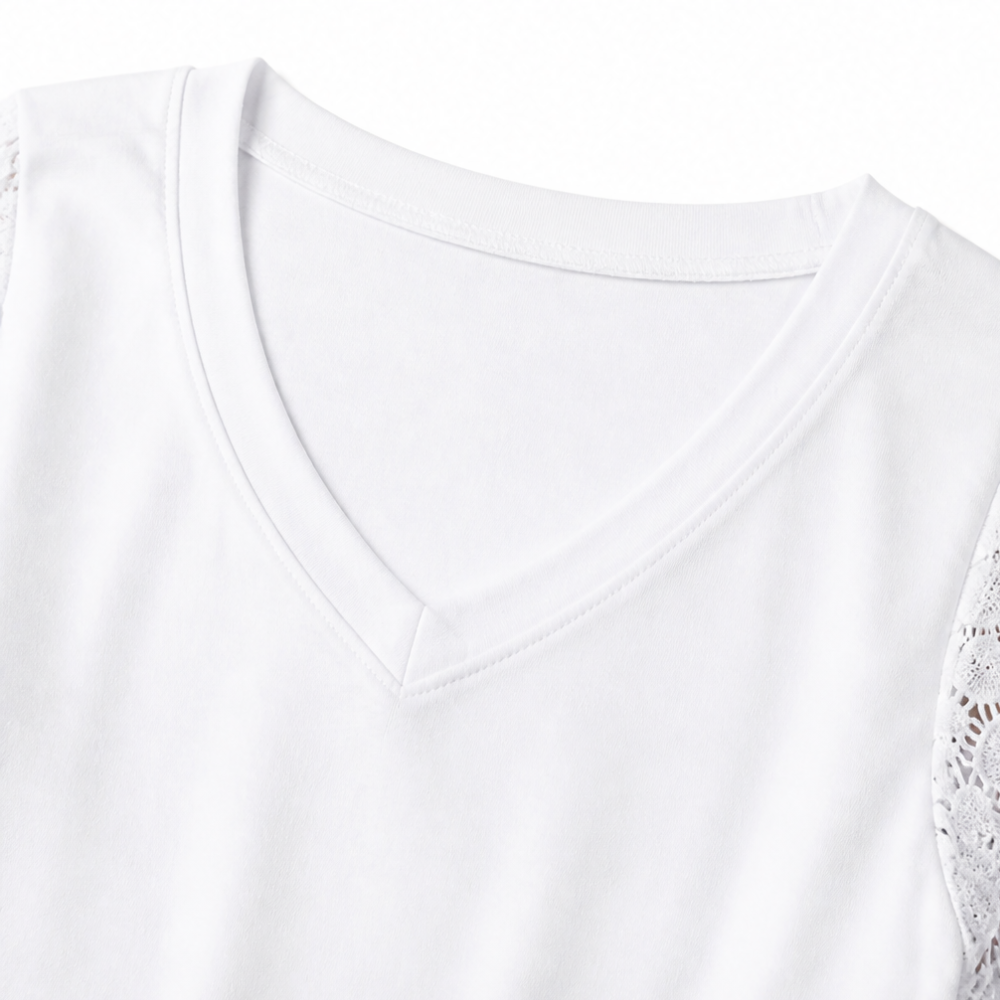 Crochet Lace Sleeve V-Neck Top — View 7 | Clova