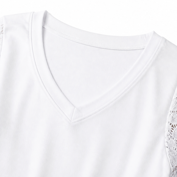 Crochet Lace Sleeve V-Neck Top — View 7 | Clova
