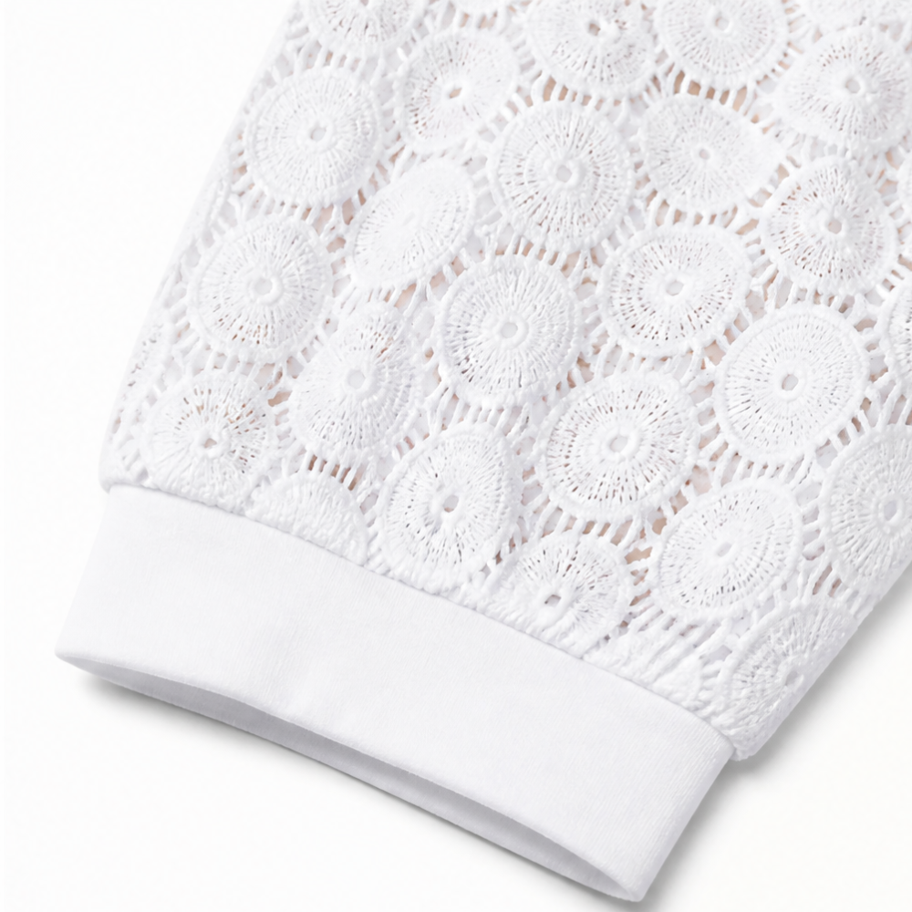 Crochet Lace Sleeve V-Neck Top — View 8 | Clova