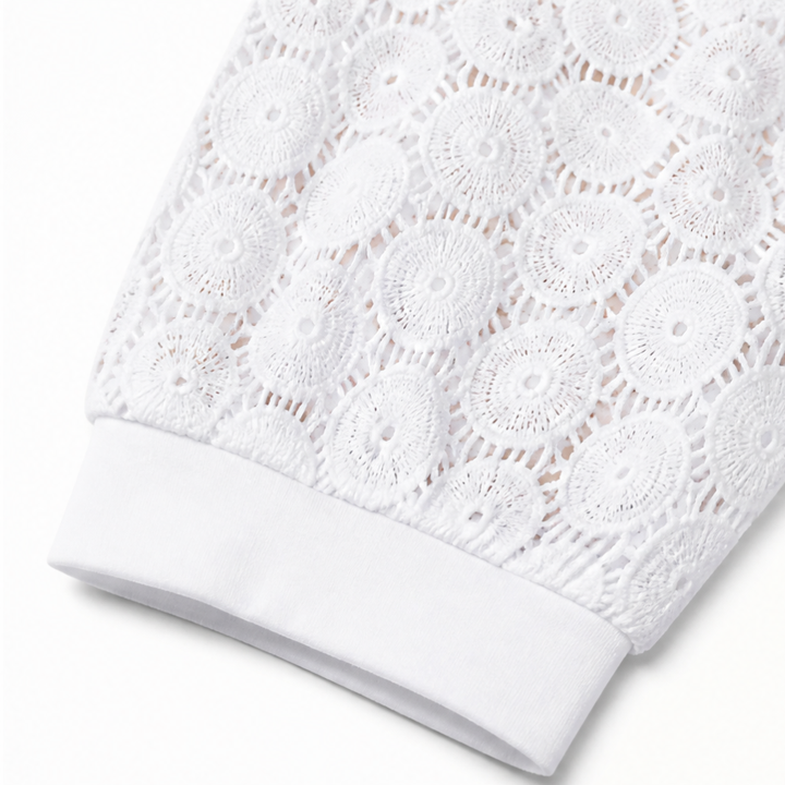 Crochet Lace Sleeve V-Neck Top — View 8 | Clova